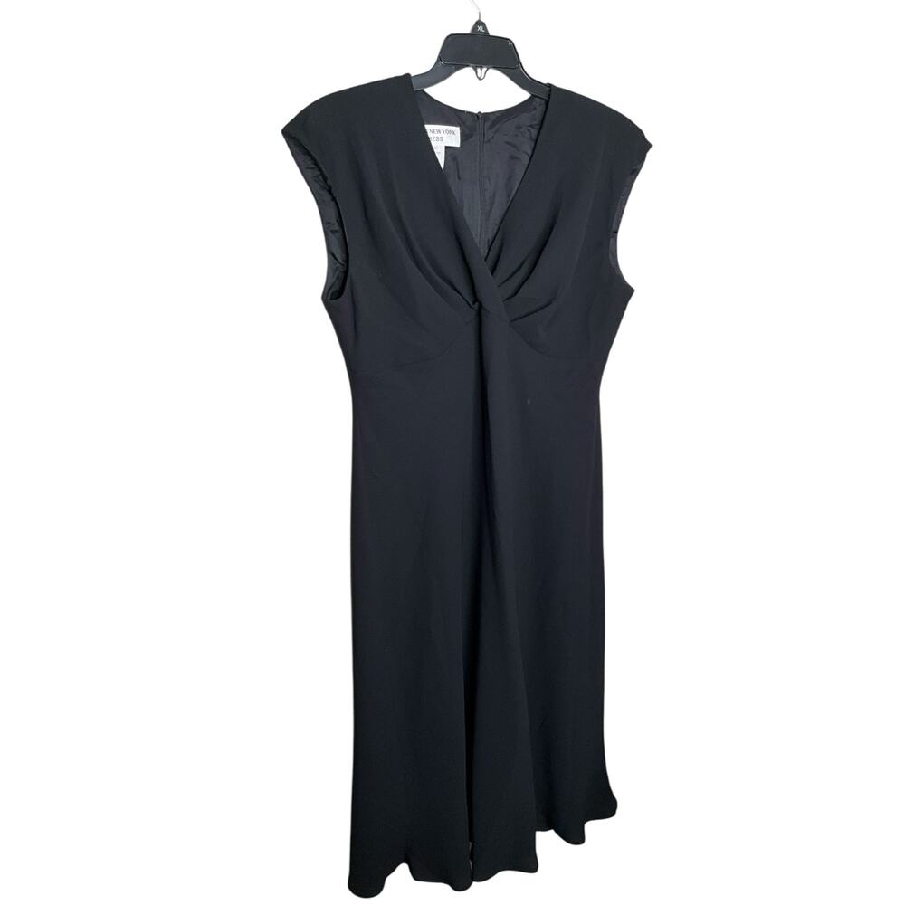 Jones New York Midi Dress V-Neck Cap Sleeve Zipper Back Black Womens Sz 14w Nwt